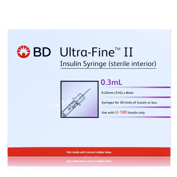 BD 인슐린 주사기 울트라파인 31G 8mm 0.3ml (328822) 시린지 1/2단위