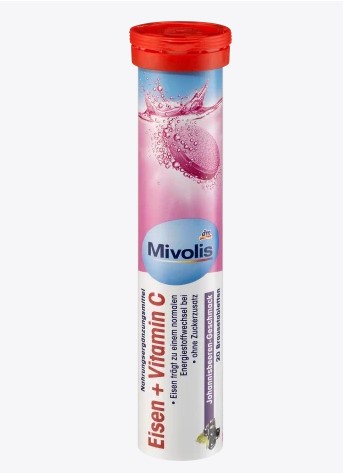 독일 DM 미볼리스 mivolis 발포<b>비타민</b> 아이젠 철 + <b>비타민 c</b> 20st <b>다스게준데플러스</b> Das gesunde brauvitamin