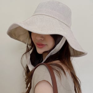 [2colors] 와이어 린넨 리본끈 넓은챙 햇빛차단 벙거지 여름모자