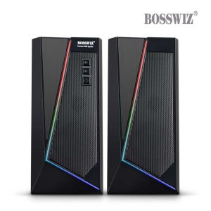 보스위즈 OCS-S20 RGB 2채널 USB 스피커 소리 음향장비 음량 음질 음악 영화 감상 게임 고음 라이팅 MP3 스마트기기 6가지 모드 3.MM 플러그잭 2채널 터치 버튼