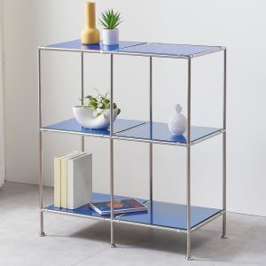 엘린 800 3단 모듈 책장 주방 미니 다용도 수납선반 진열대 카페 강화유리 선반장