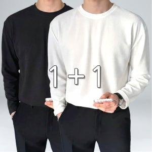 1+1 남자 긴팔티 오버핏 빅사이즈 반팔티 기본 링클프리 무지 티셔츠