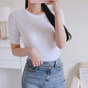 여성 반팔티 기본 스판 골지 봄 여름 여성 티셔츠 이너 흰색 검정 레드 블루