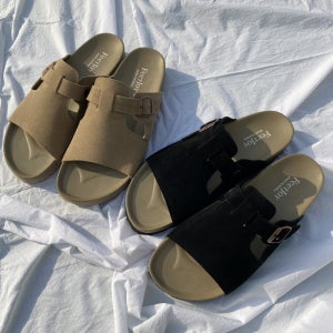 오리건 남자 스웨이드 발볼넓은 크로스 키높이 슬리퍼 쪼리 발편한 샌들