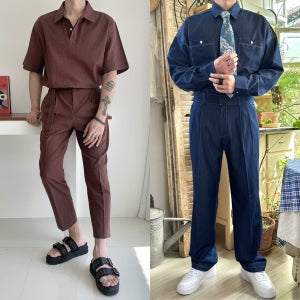 남자수트 봄 여름 린넨 셋업 와이드 오버핏 반팔 세미 정장 결혼식 캐주얼수트 빅사이즈