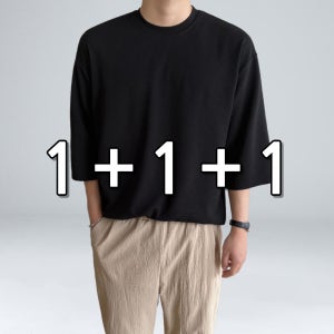 1+1+1 남자 7부티셔츠 빅사이즈 링클프리 오버핏 반팔 티셔츠