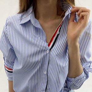 스트라이프 소라색 셔츠 스프라이트 줄 하늘색 남방 면접 블라우스