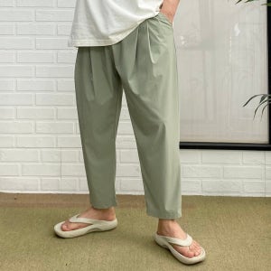 8-9부 데일리 핀턱 아이스 왕스판 테이퍼드핏 밴딩 냉장고팬츠 여름 빅사이즈바지