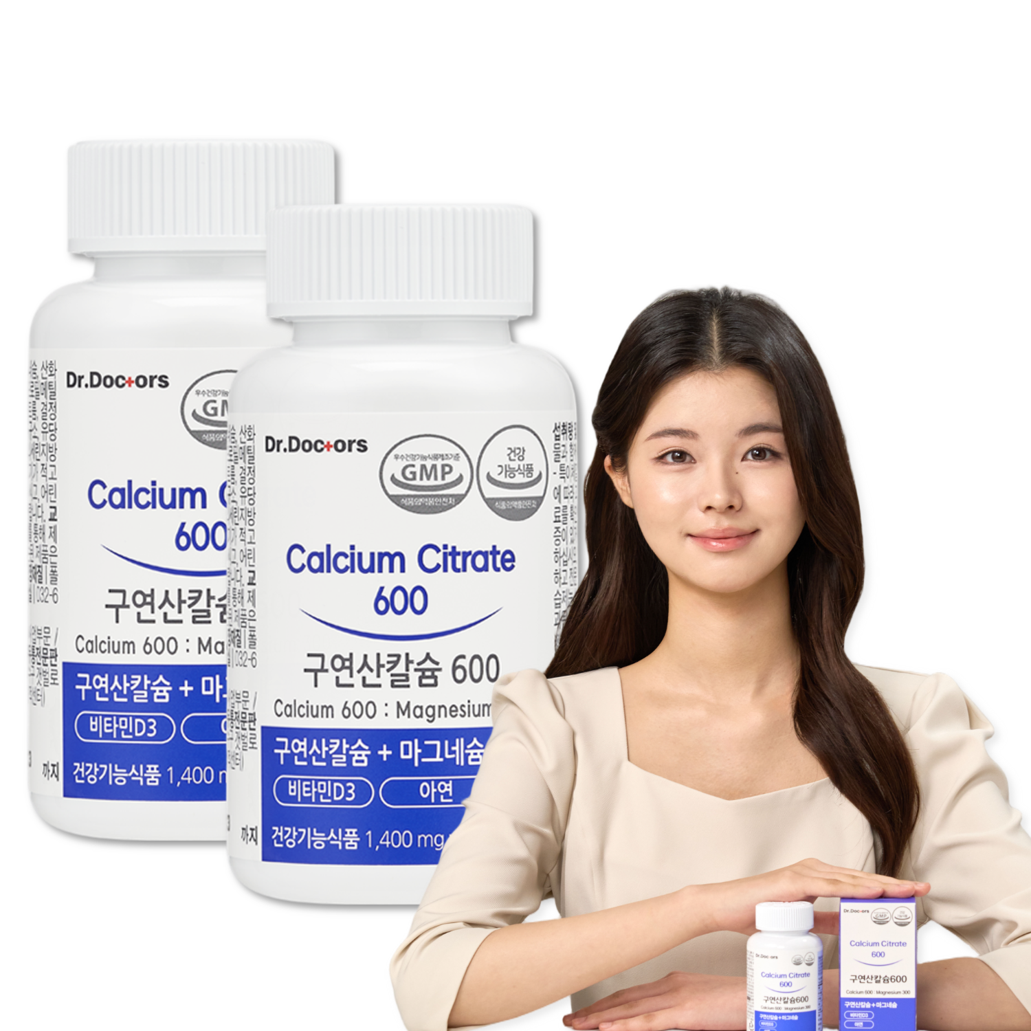 닥터닥터스 구연산 <b>칼슘</b> 600 칼마디 아연 비타민K2 90캡슐, 2개