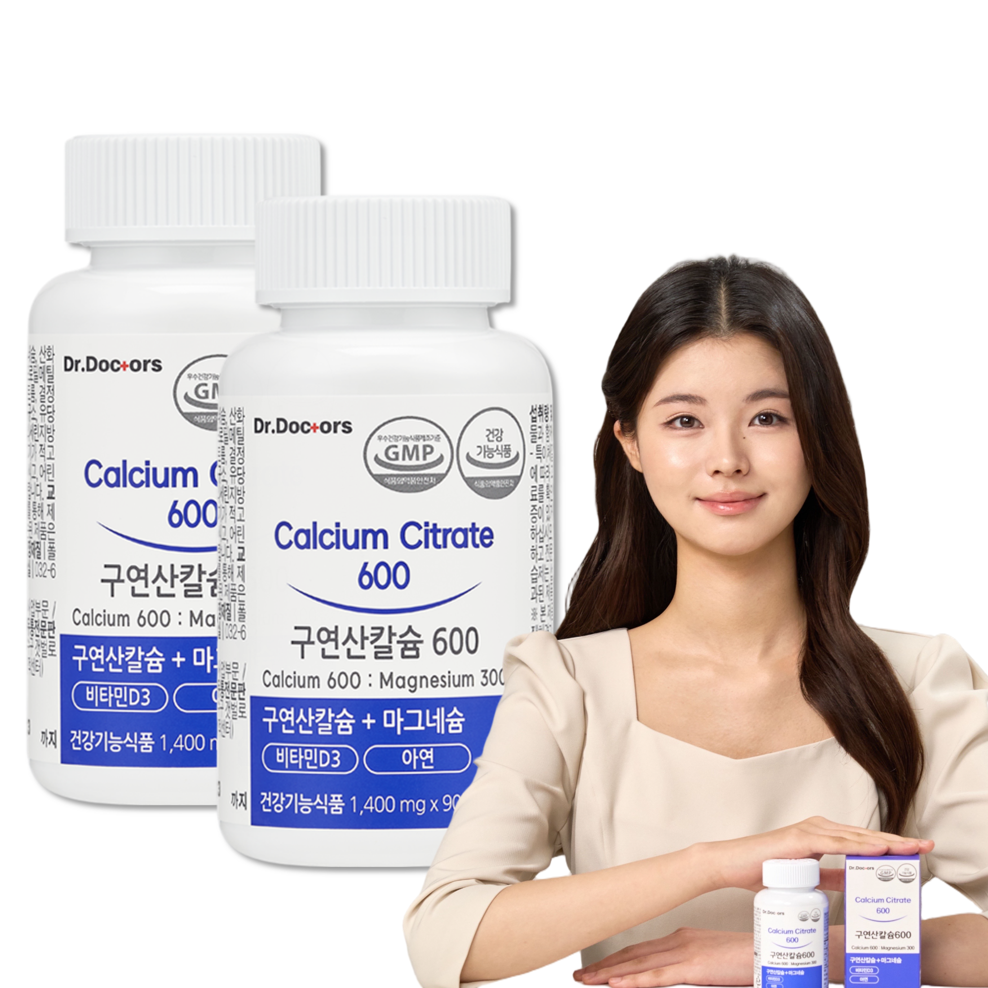 닥터닥터스 구연산 <b>칼슘</b> <b>600</b> 칼마디 아연 비타민K2 90캡슐, 2개