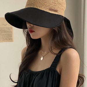 리본밴딩 와이드챙 밀짚 라피아 버킷햇 2color