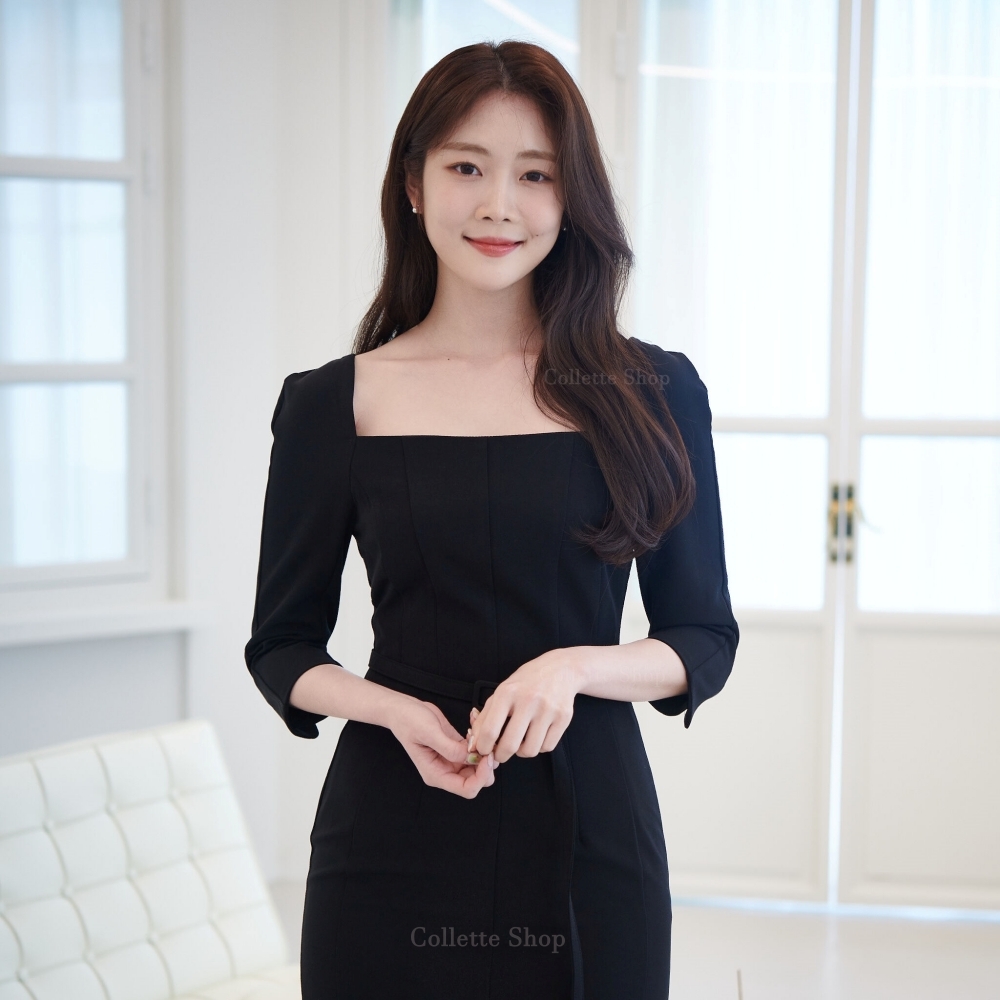 꼴레뜨샵 스퀘어넥 상견례옷차림 하객원피스 2Color(블랙)