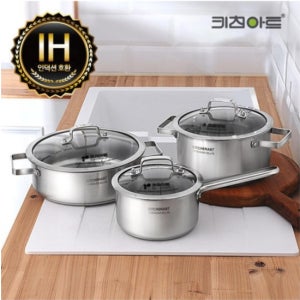 키친아트 스텐 인덕션 냄비 세트 (3p) 3중 올스텐 IH 편수 양수 전골