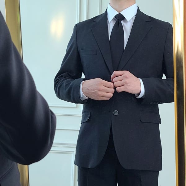 스판 봄 여름 가을 장례식정장 빅사이즈 정장 검정양복, 검은색 장례식장 블랙수트