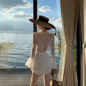 해변 촬영 여행 백오픈 뒷트임 등파인 원피스 바캉스롱