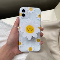 아이폰12 케이스 커플 그립톡 홀더 세트 투명 스마일 꽃