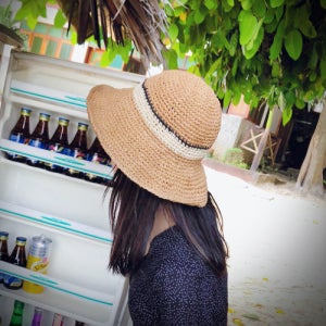 와이어챙 투톤 라인 밀짚 벙거지모자