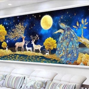 보석자수나라 대형 보석 십자수 ab비즈 큐빅 구슬 재물운 꽃사슴가족 120x50cm