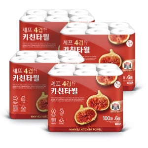한예지 4겹 셰프 키친타올 100매 6롤 4팩