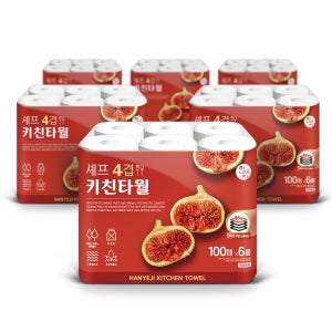 한예지 4겹 셰프 키친타올 100매 6롤 6팩