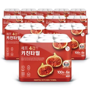 한예지 4겹 셰프 키친타올 100매 6롤 12팩