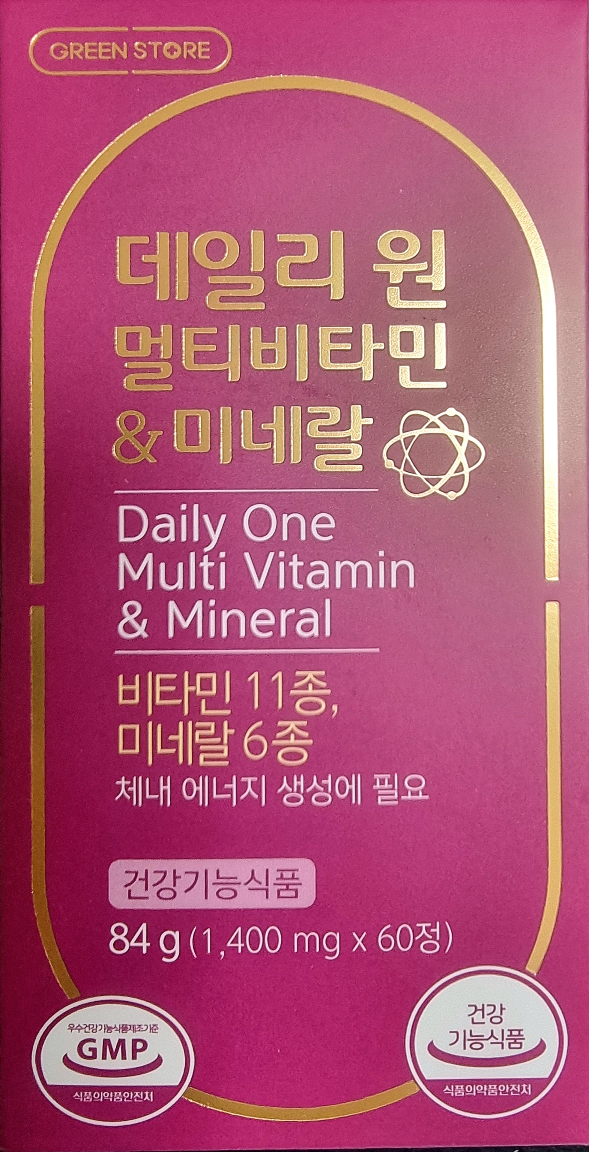 (40% 할인) <b>그린스토어</b> 데일리원 멀티비타민&amp;미네랄 1400mg x 60정