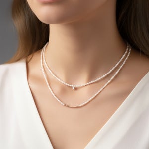 14K 미니 담수 진주 목걸이 초커/ 큐빅 펜던트 골드 스틱 포인트/작은 밥풀 쌀알 비즈