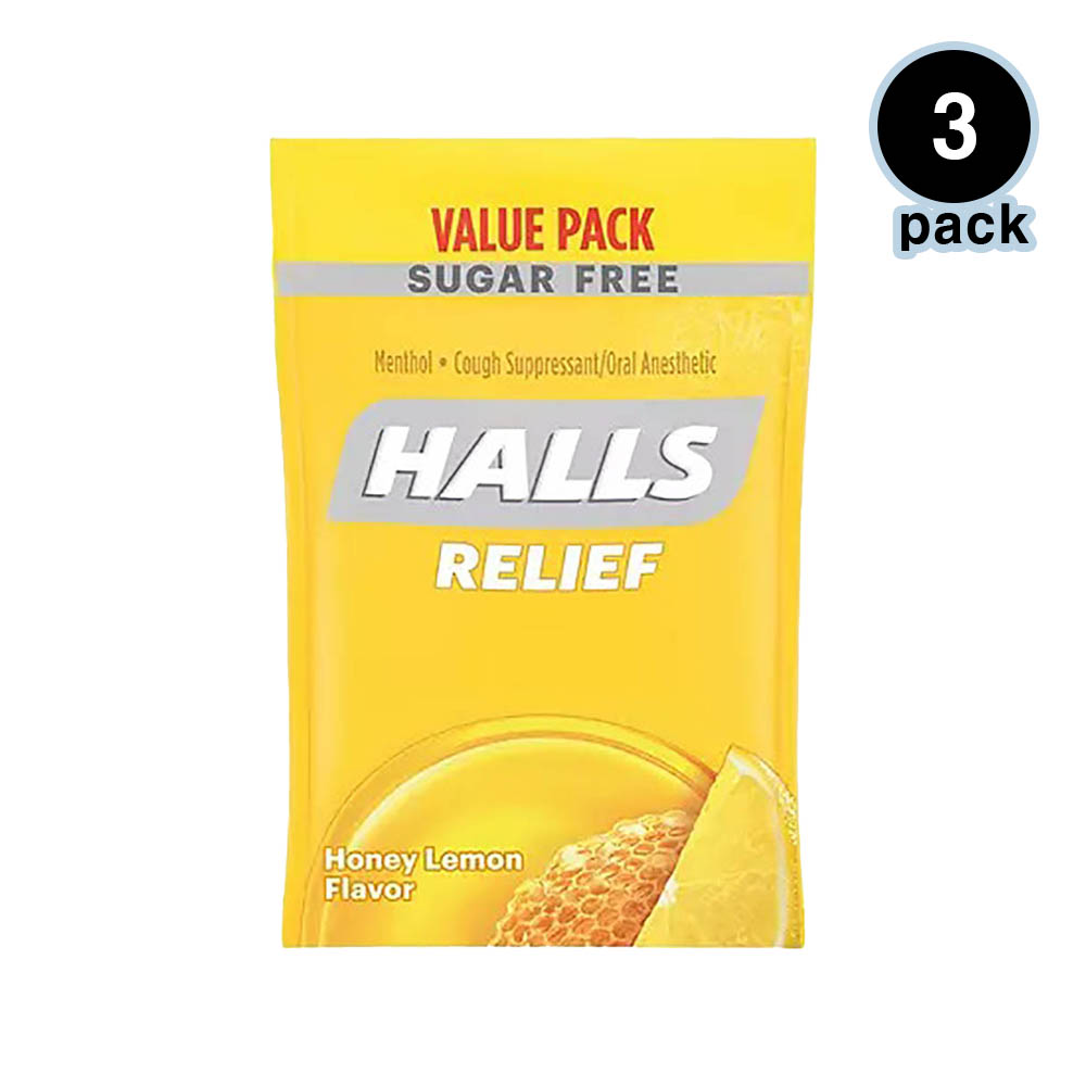 Halls 호올스 사탕 릴리프 <b>슈가</b>프리 <b>코치</b> 드롭 허니 레몬 180개입 3팩
