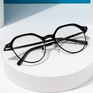 둥근 다각형 블랙 반무테 안경 RECLOW E516 BLACK GLASS