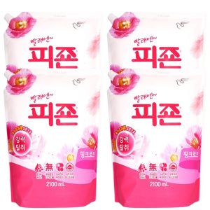 피죤 섬유유연제 핑크로즈 리필 2100ml 4개