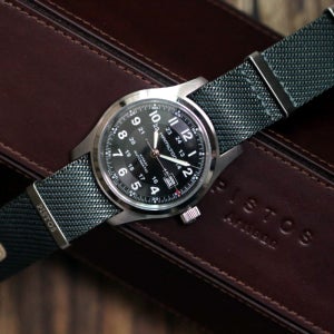 PISTOS 그레이 가죽 덧댄 나토밴드 20mm, 22mm NATO