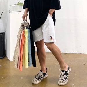 남자 7컬러 5부 아이스 마우스 면 워싱 여름 흰색 반바지 스판 밴딩 팬츠