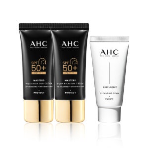 AHC 마스터즈 아쿠아리치 선크림 듀오세트 + 클렌징폼 30ml