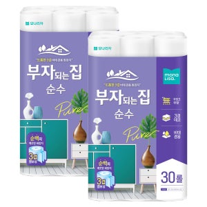 모나리자 부자되는집 순수 데코 3겹 30롤 2팩 화장지 휴지