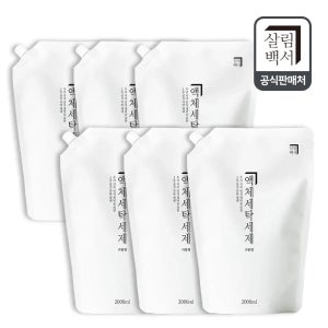 살림백서 액체 세탁세제 리필 천연유래98% 2L 6개 리필형 중성세제 대용량 드럼 세탁기
