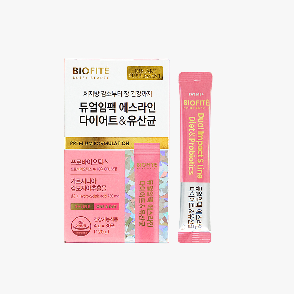 <b>비오피테</b> 듀얼임팩 에스라인 다이어트&amp;유산균 4gx30포(1개월분) 프리미엄 가르시니아