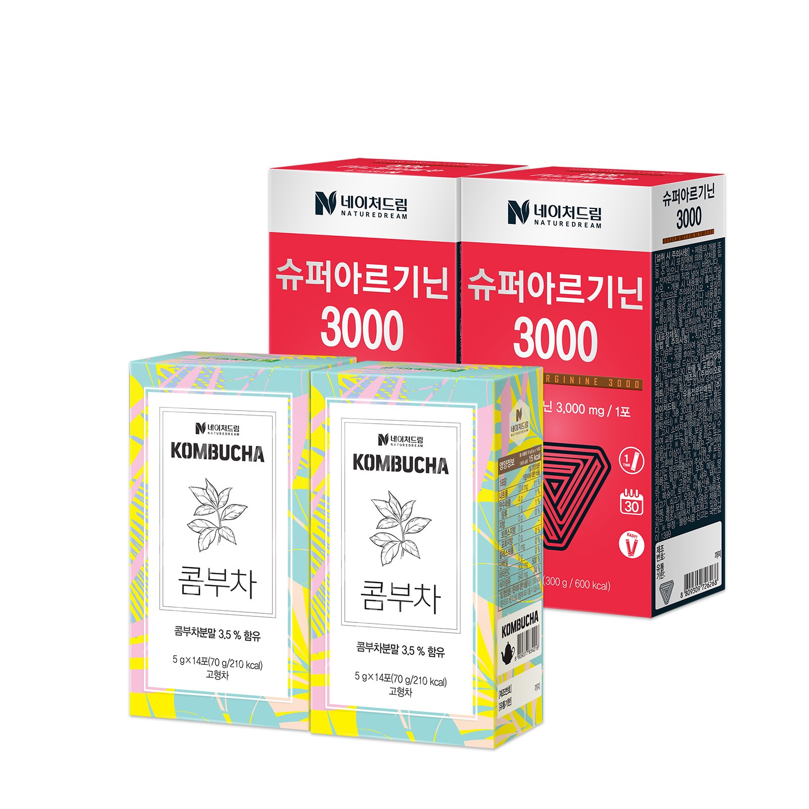 <b>네이처드림</b> 슈퍼<b>아르기닌</b>3000 2박스 + 콤부차 2박스 총 4박스