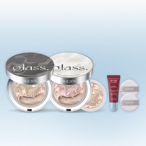 에이지투웨니스 글래스 스킨 에센스 팩트 글로우/퍼펙트 12.5g 본품+리필(+퍼프2매,립세럼미니 루즈브릭) (SPF50+) 광채 촉촉 파운데이션