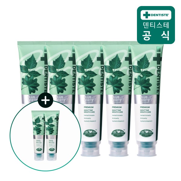 덴티스테 플러스화이트 프로 치약 160g 5개 + 20g 2개 증정 불소 입냄새제거
