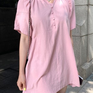 (세일)썸머 A라인 퍼프소매 콩 단추 미니 원피스(3col)