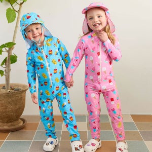 따블리에 유아 키즈 긴팔 올인원 래쉬가드 수영복 썬햇 세트