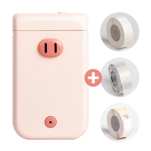 카피어랜드 미니 라벨프린터기 핑크 돼지(D30S)+라벨지 3종세트 [흰라벨, 투명라벨, 연속패턴라벨]
