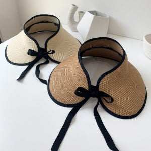 [무배] 와이드 리본 밴딩 라피아 돌돌이 썬캡