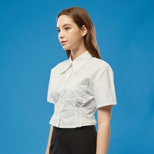 [장원영 착용] WOMEN 크롭 슬림 반팔 셔츠 [화이트]