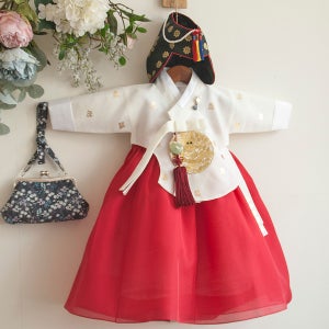 영은 금박 여아 한복 아이보리 당의 홍 치마(백일-10호)유아 키즈 주니어 돌 잔치 행사