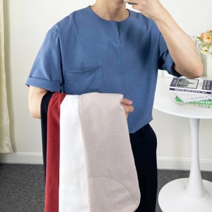 남자노카라셔츠 남자소라색셔츠 반팔난방