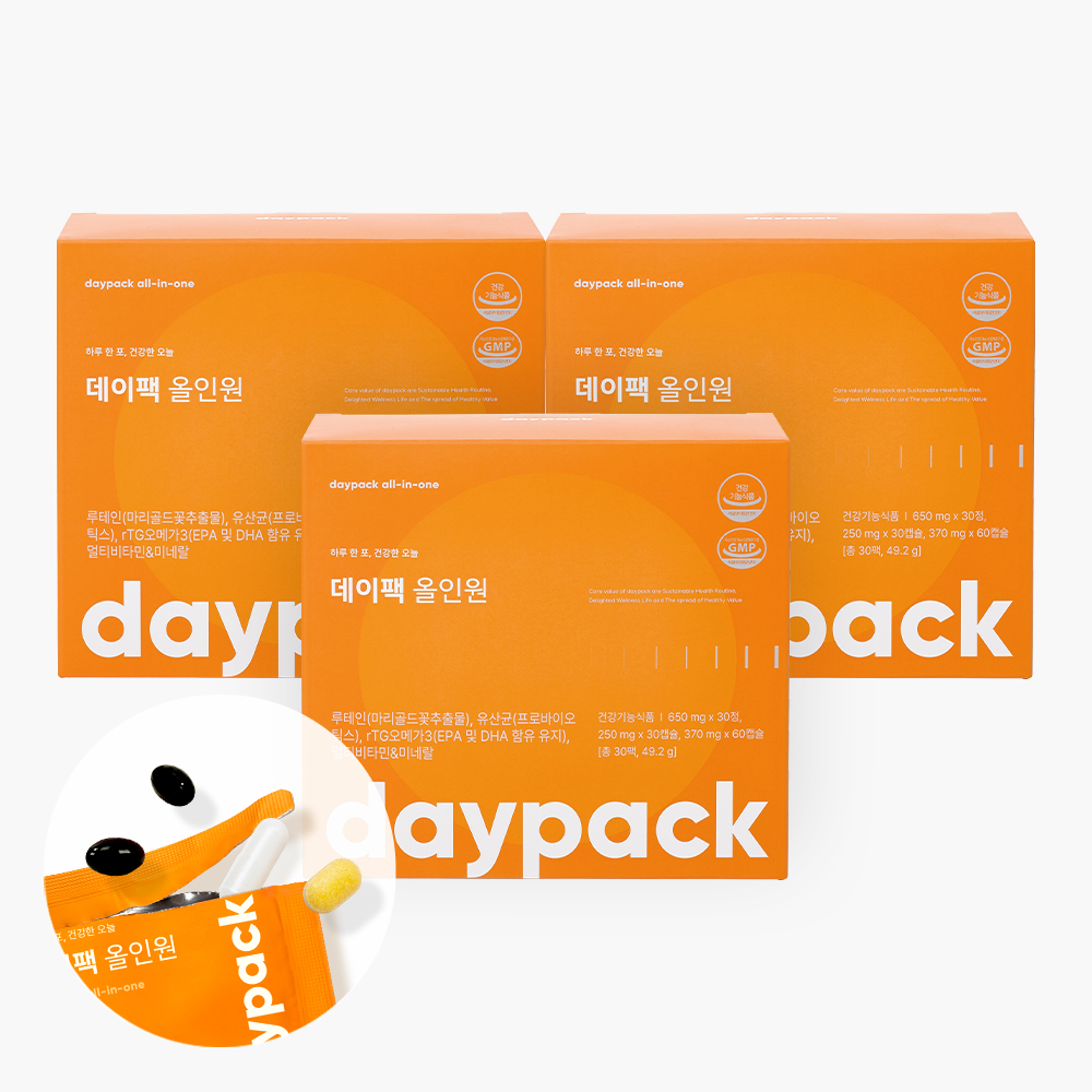 [네이버단독] <b>데이</b>팩 올인원 한포영양제 유산균 오메가3 30포, 3개