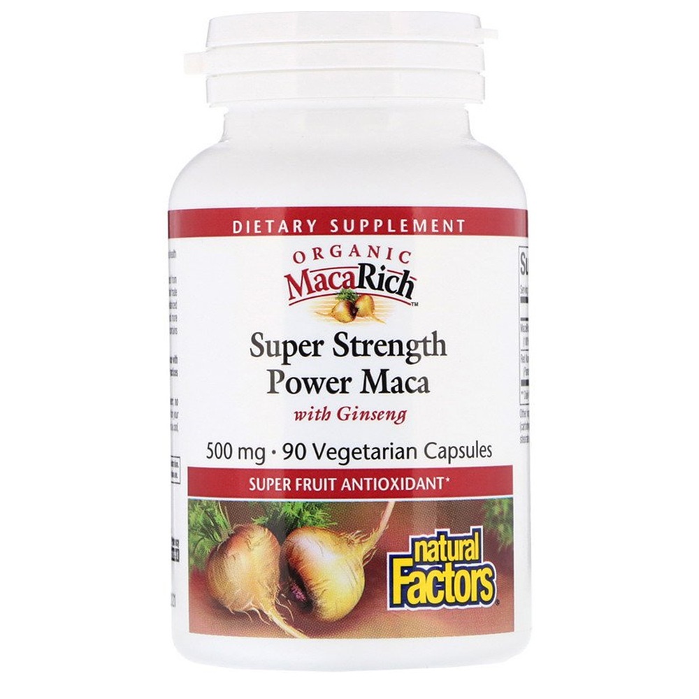 내추럴팩터스 수퍼 파우더 <b>마카</b> 페루인삼 에너지부스터 500mg 90베지캡슐, Natural Factors Super Power Maca <b>with</b> Ginseng