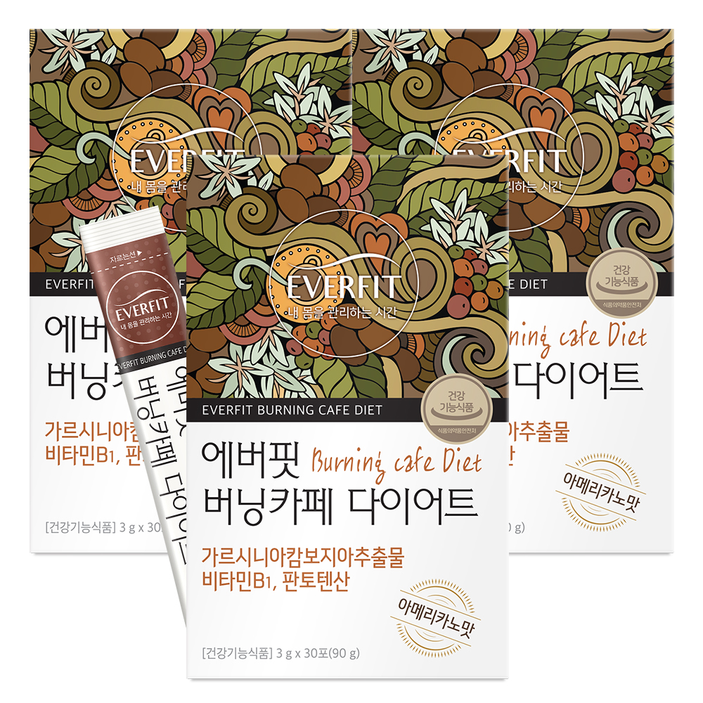 에버핏 버닝카페 다이어트 아메리카노 커피맛 30포, 3개