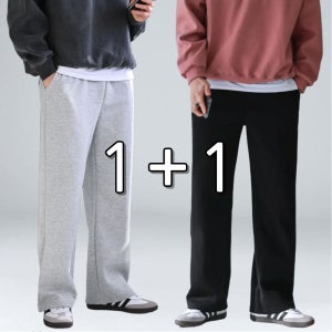 1+1 남자바지 빅사이즈 와이드팬츠 스판 편한 밴딩 기장긴 바지 여름 겨울 사계절 트레이닝